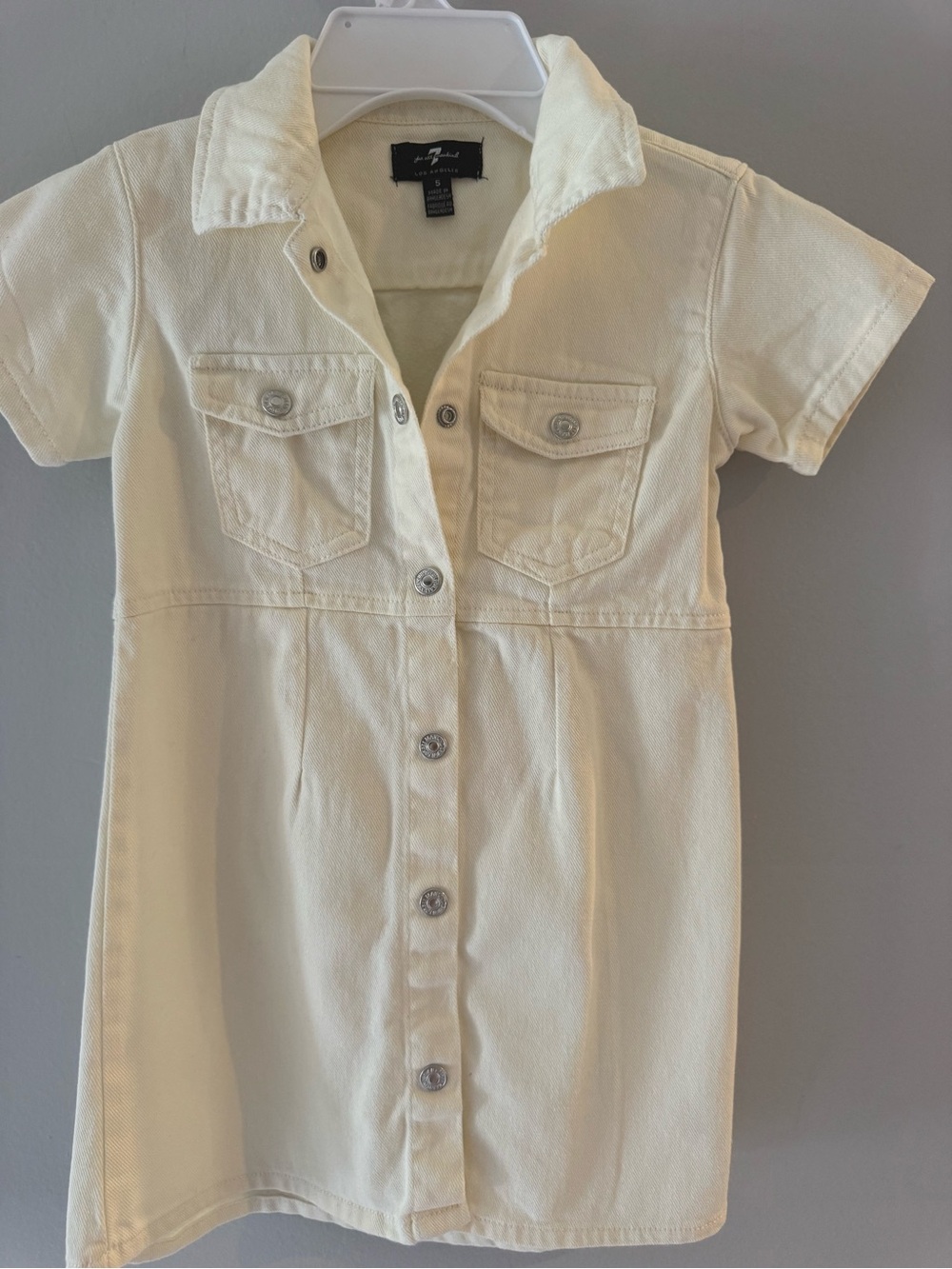 7 For All Mankind Girls Cream Button-Front Short Sleeve Mini Dress